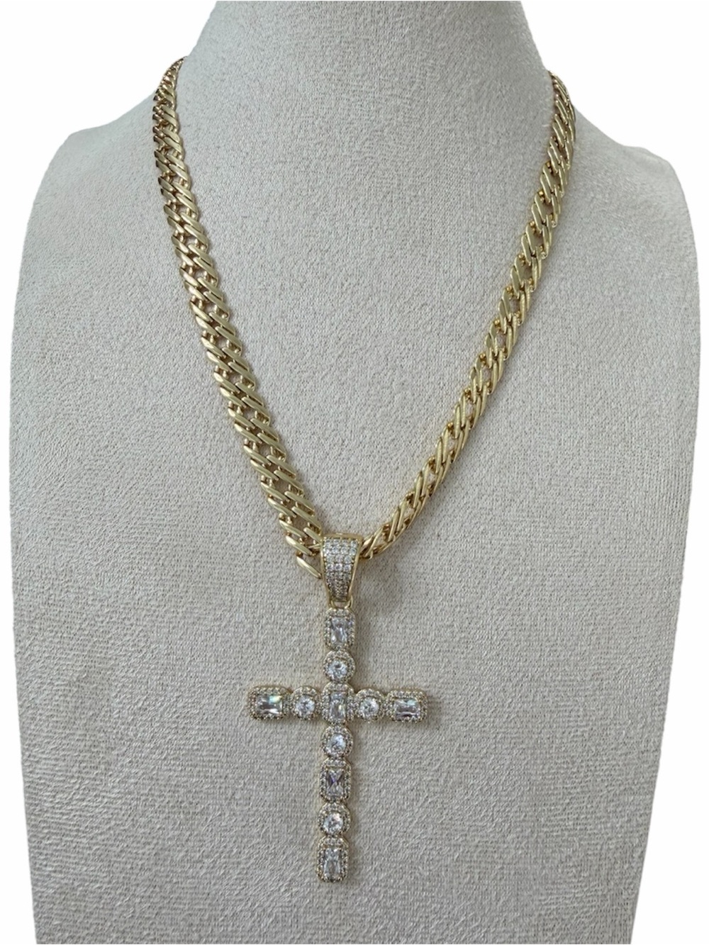 14K Gold plated Necklace with Pave and CZ Cross Pendant